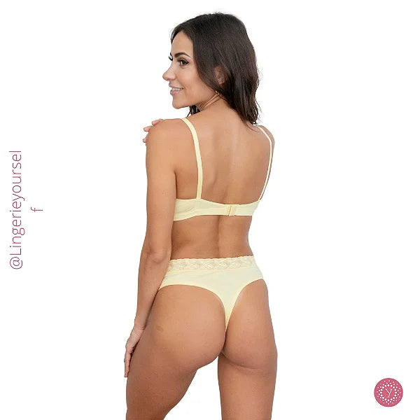 Conjunto Sutiã e Calcinha Fio Dental Cintura Renda - Momento íntimo