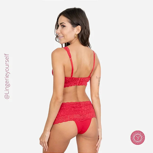 Conjunto Sutiã Trad. Renda e Calcinha Tanga Cintura Renda - Momento íntimo